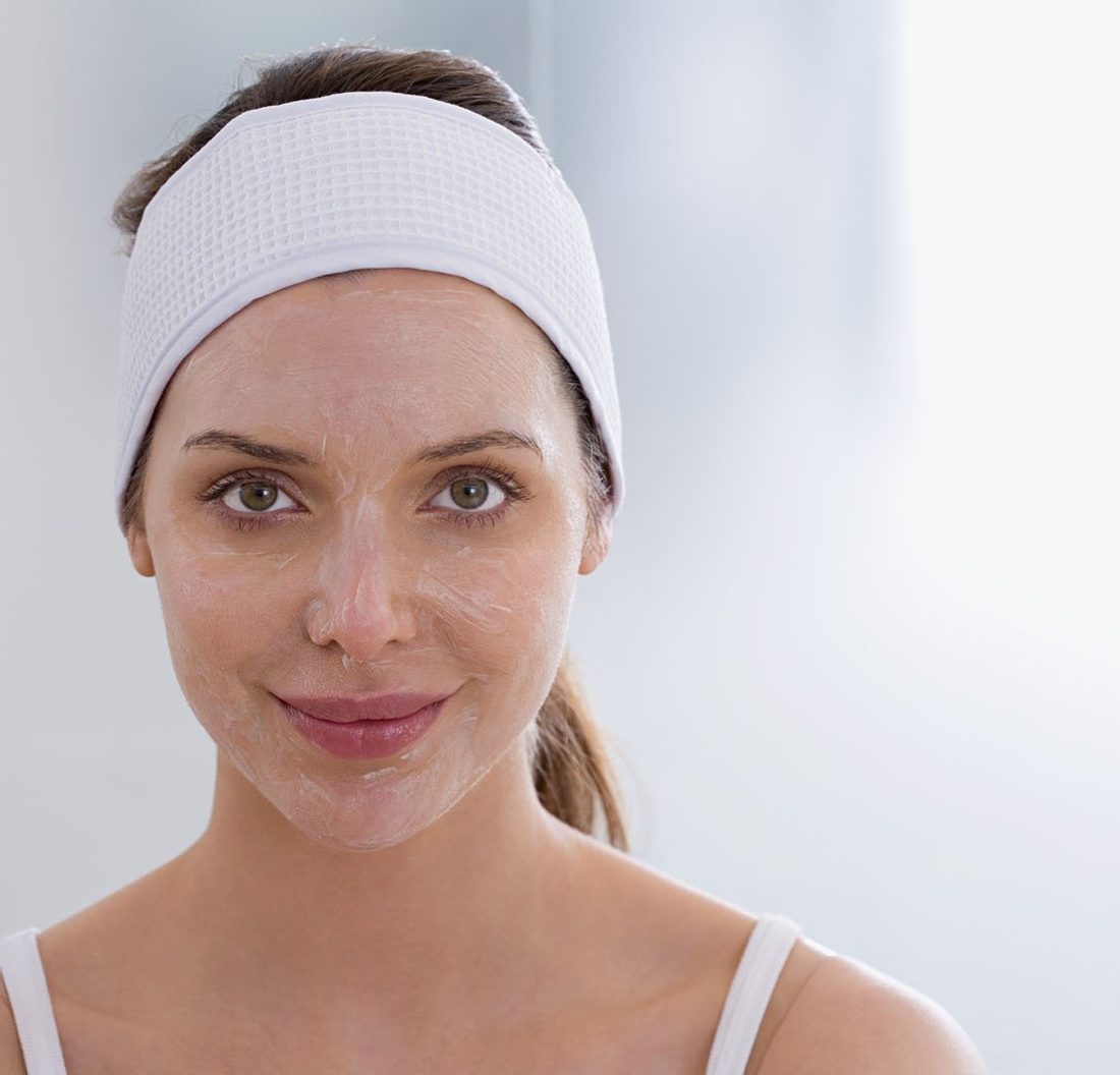 Client wearing a headband before treatment